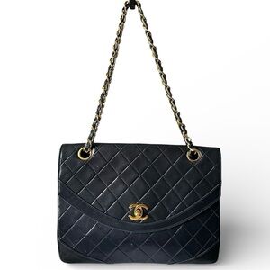 Chanel Vintage Half Moon Matelasse Lambskin Leather Flap Shoulder Bag